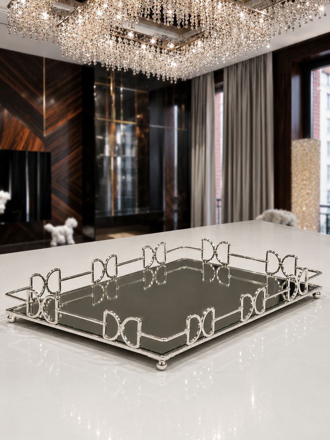 Plateau de Service Miroir Élégance Géométrique 46 * 30 cm