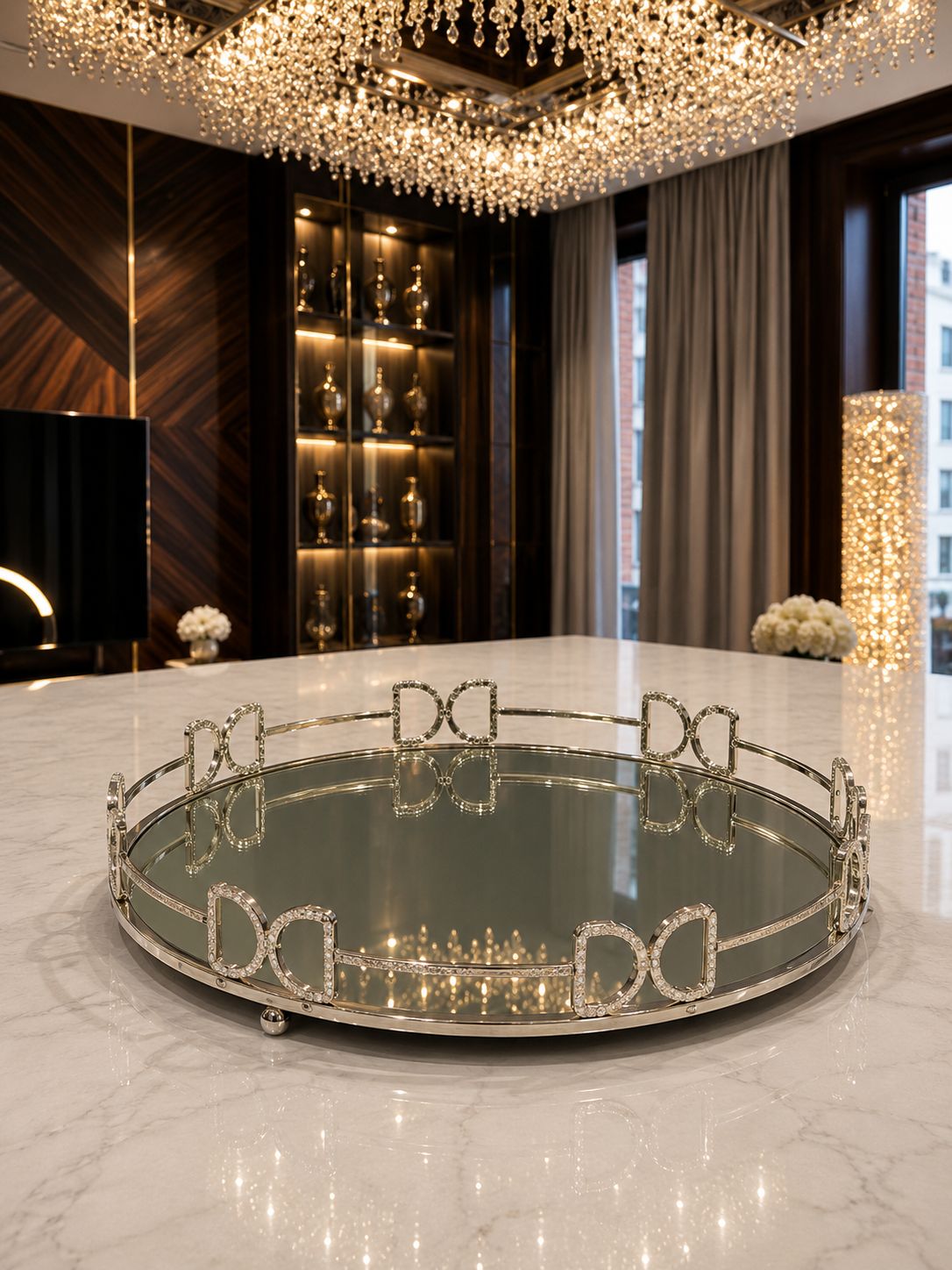 Plateau Miroir 'DO' Cristaux Scintillants 36 cm