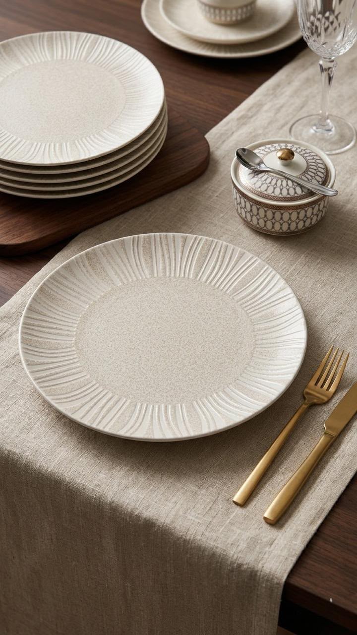 Assiette Dîner Ondulations Minérales Nuances Claires 27.5cm