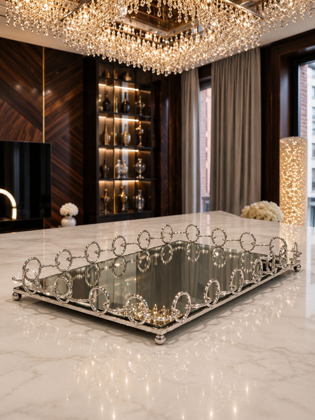 Plateau miroir argenté 46 * 36 cm