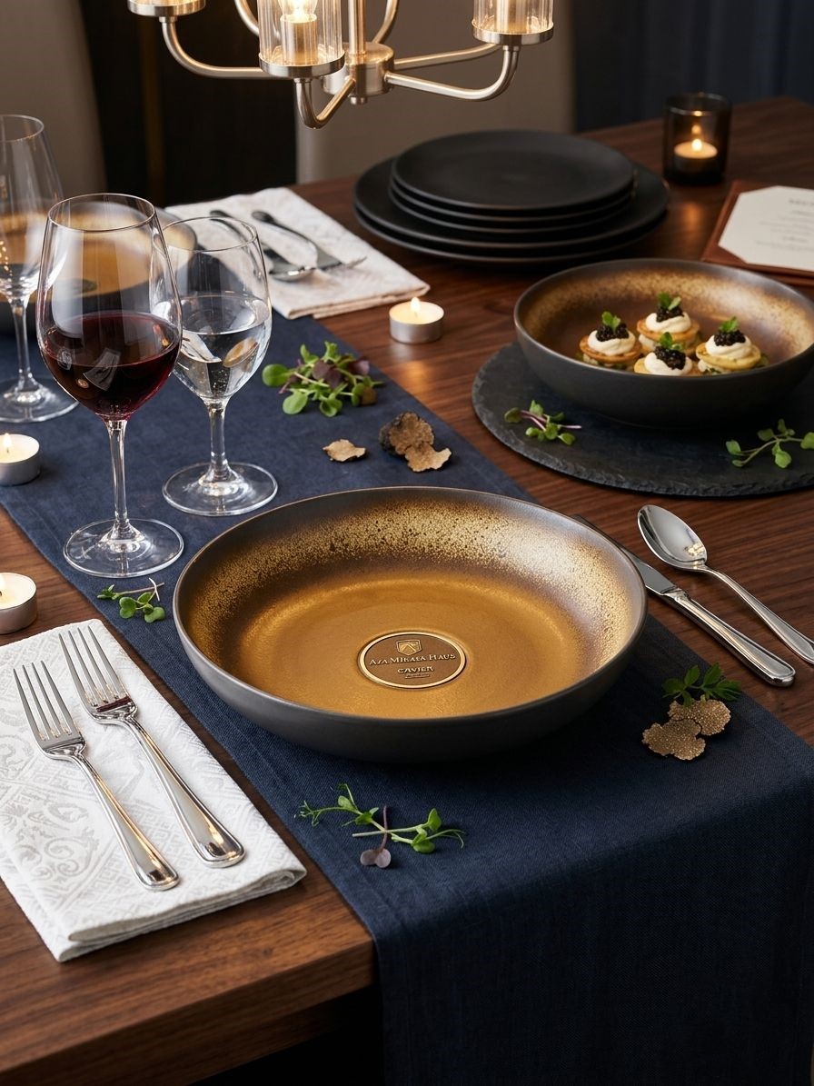 Assiette Creuse Gastronomique – Collection cavier Or Sombre