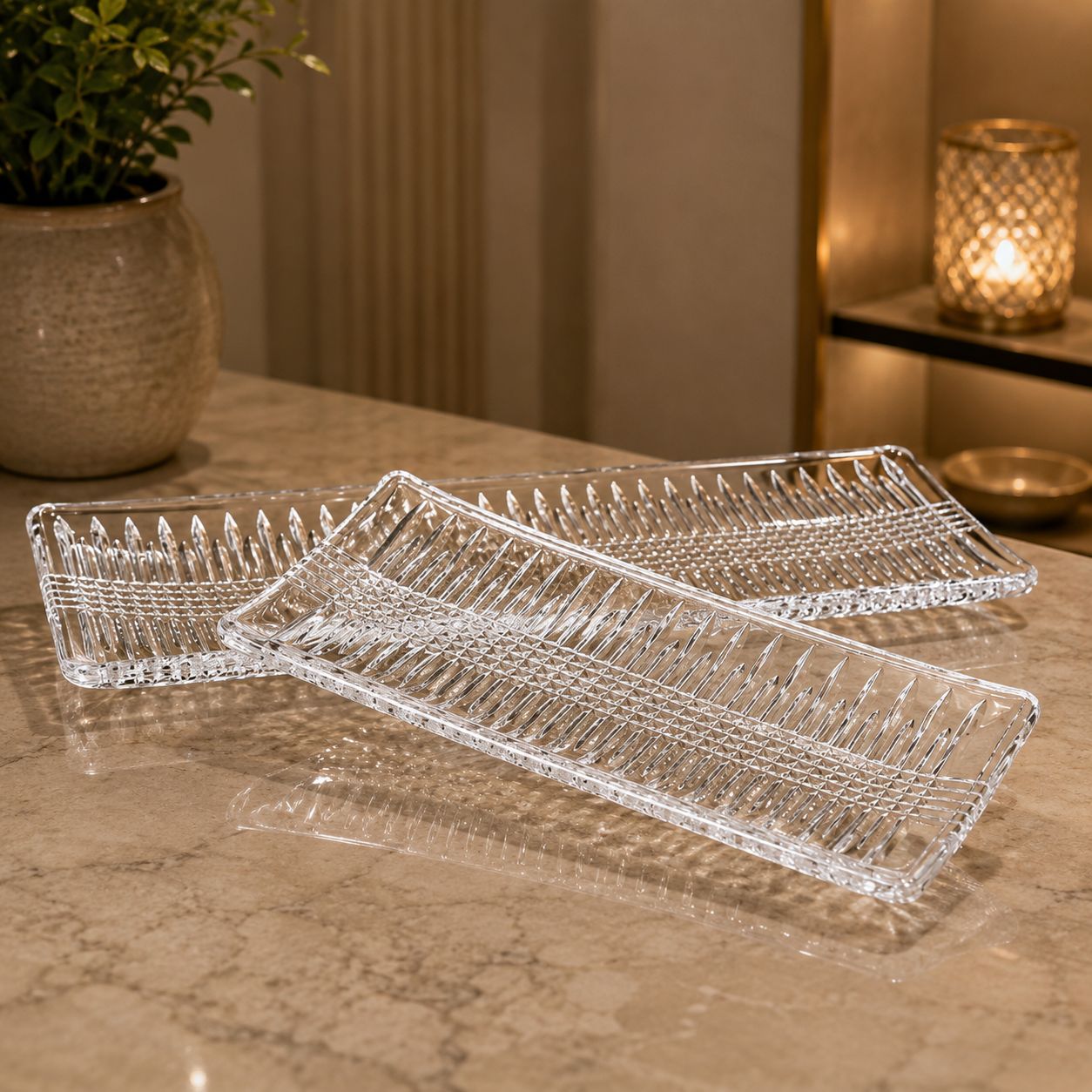 Plat de Service Rectangulaire en Cristal – 46 × 14 cm