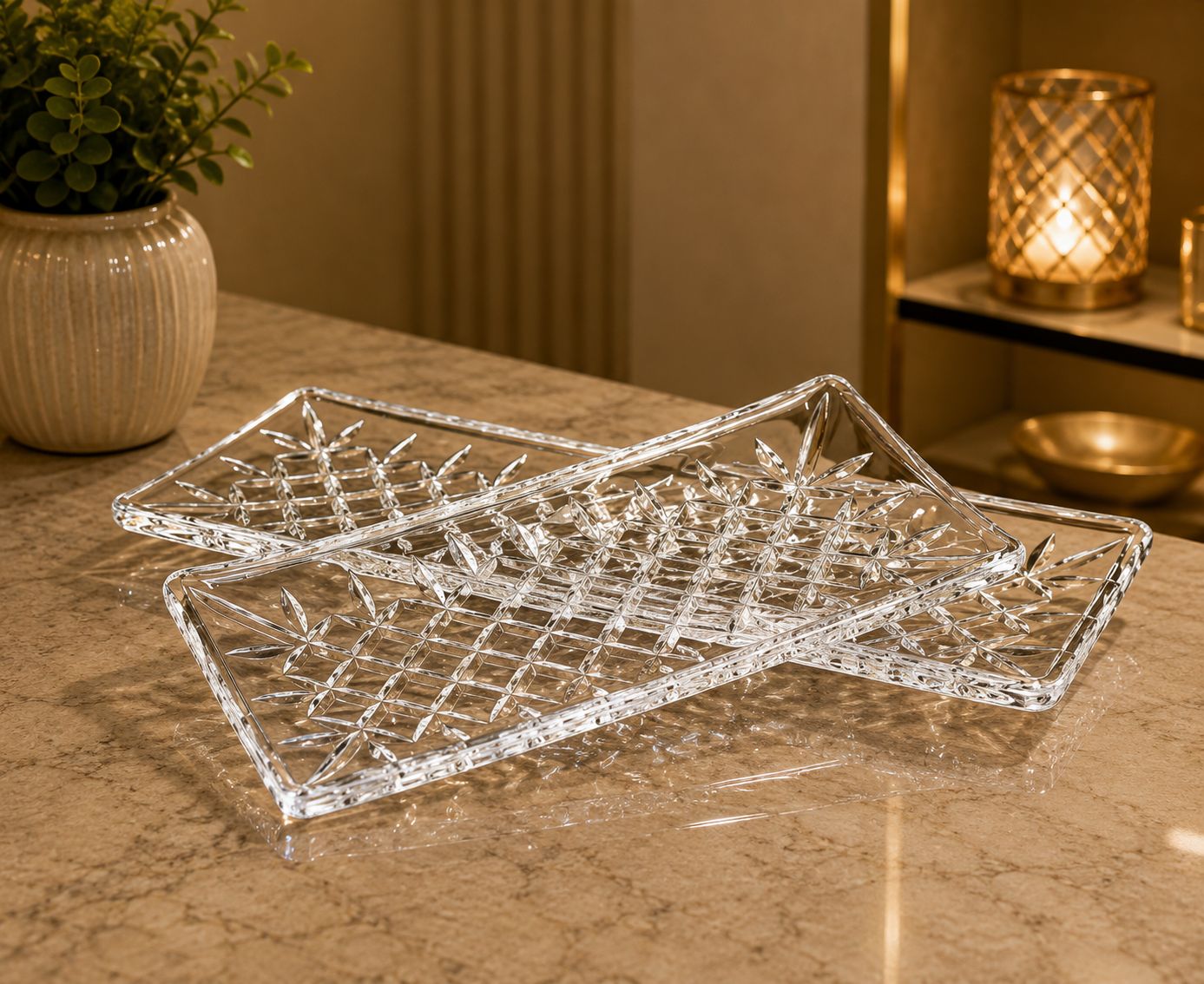 Plat de Service Rectangulaire en Cristal Décoré 46*14 cm