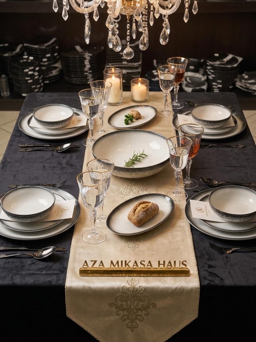 Un service de table luxueux et élégant de la collection Aza Mikasa Haus, composé de 15 pièces.