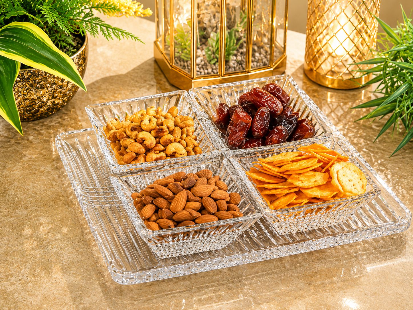 Plateau de Service Quadrille en Cristal