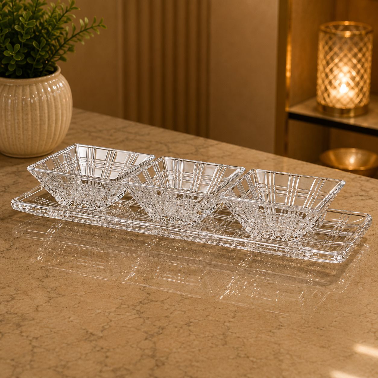 Ensemble de Service 'Éclat Damier' en Cristal