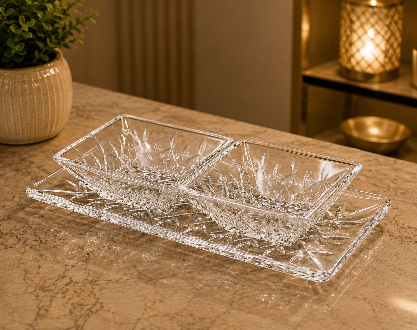 Ensemble de Présentation en Cristal – 2 Coupelles avec Plateau