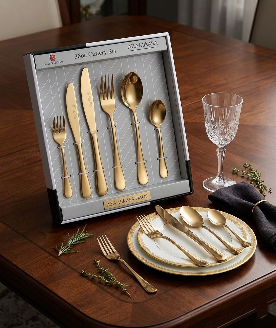 Ménagère de Couverts Dorés 36 Pièces – Aza Mikasa Haus | Élégance & Prestige Inoxydables inox 18\10