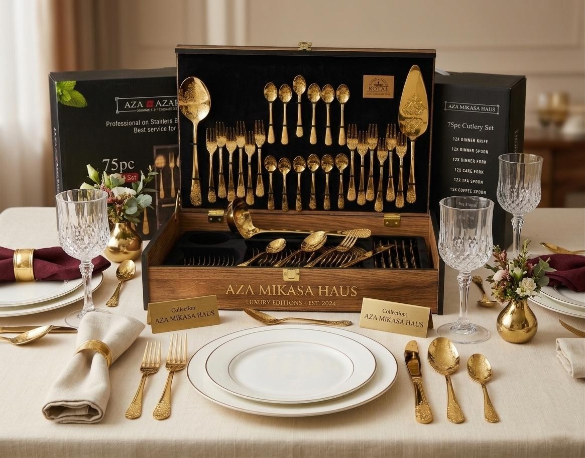ensemble cuillère et couverts de luxe en or martelé (75pièces) – Aza Mikasa haus